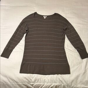 Caslon Striped Long Sleeve Top in Brown with light blue stripes